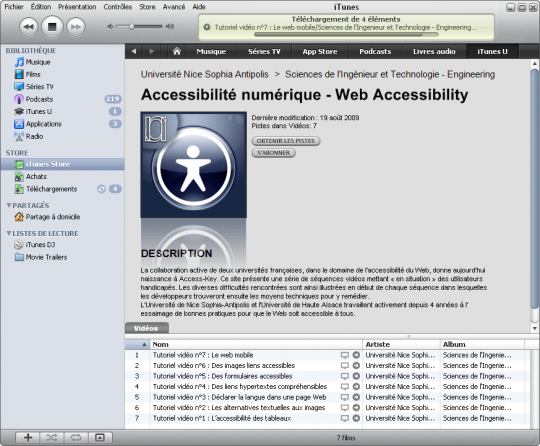 Cours d'accessibilité numérique sur iTunes U