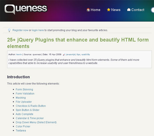 Queness - 25 jQuery Plugins that enhance and beautify HTML form elements