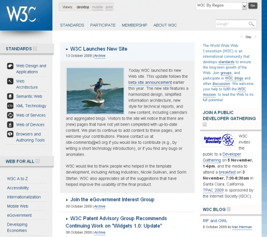 Nouveau design du site W3C