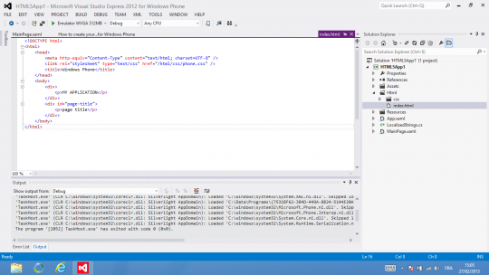 Windows Phone SDK Emulator HTML