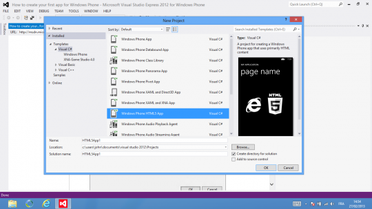 Windows Phone SDK Nouveau Projet