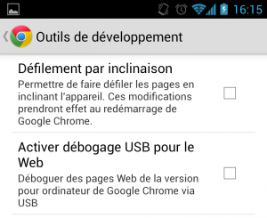 Chrome Android Outils développement