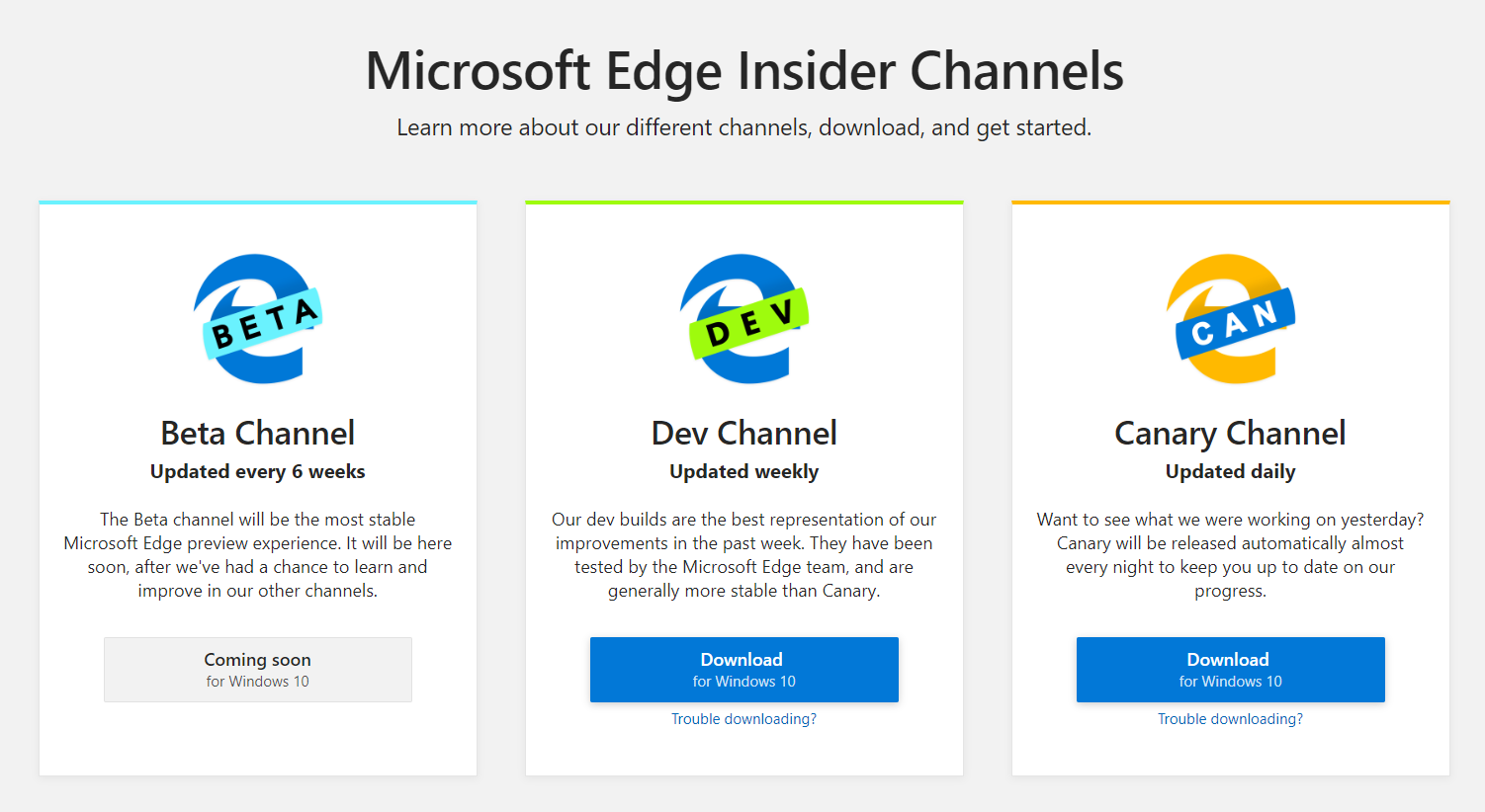 Microsoft Edge insider channels