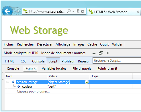 IE10 Web Storage Console