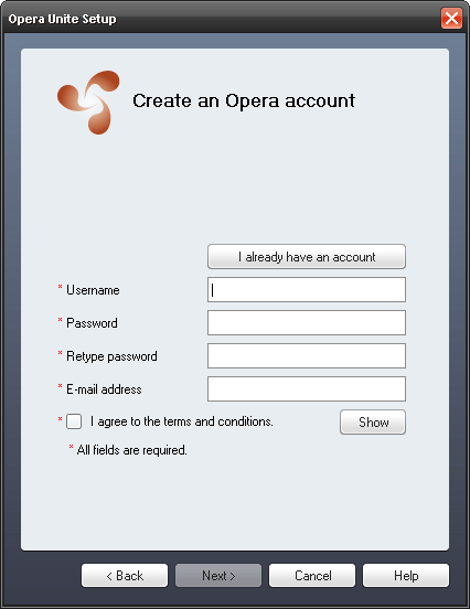 Opera Unite Account