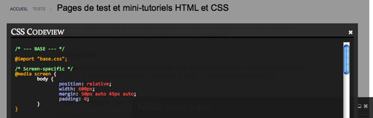 Aperçu de l'affichage d'un fichier CSS avec YAML Debug