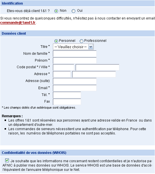 Test de la disponibilité du nom de domaine