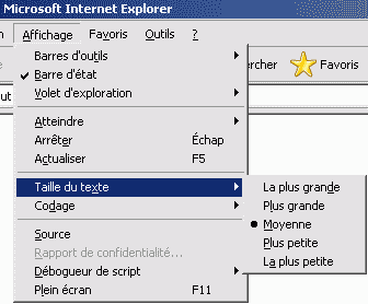 Menu du changement de la taille du texte dans IE6