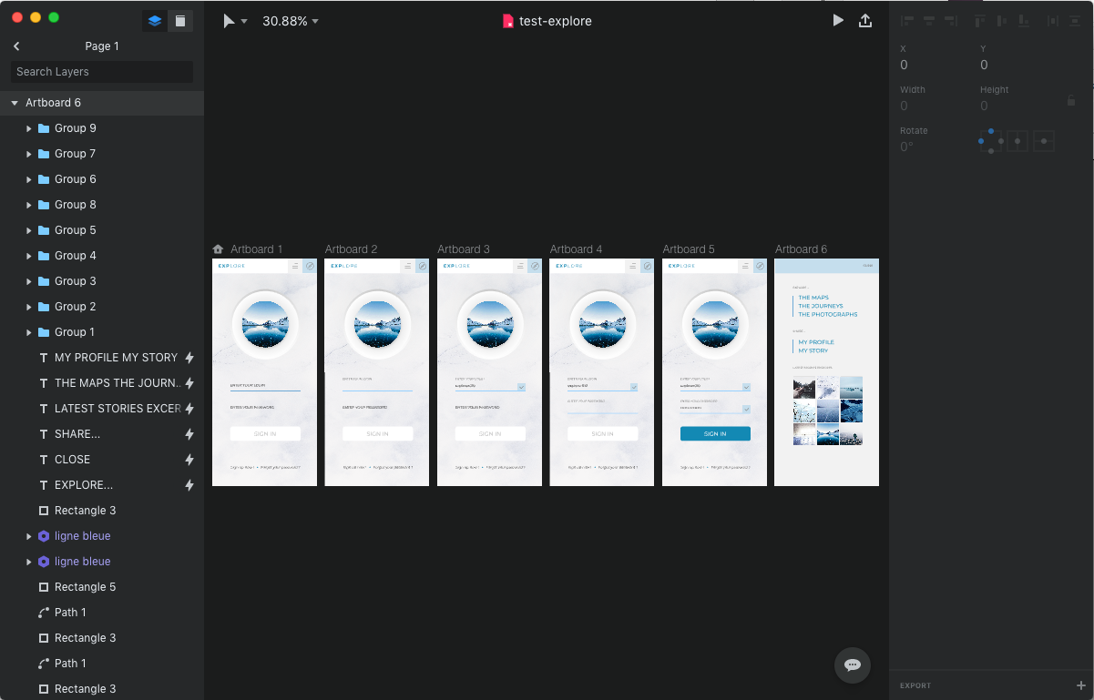 InVision Studio : écran global de l'application