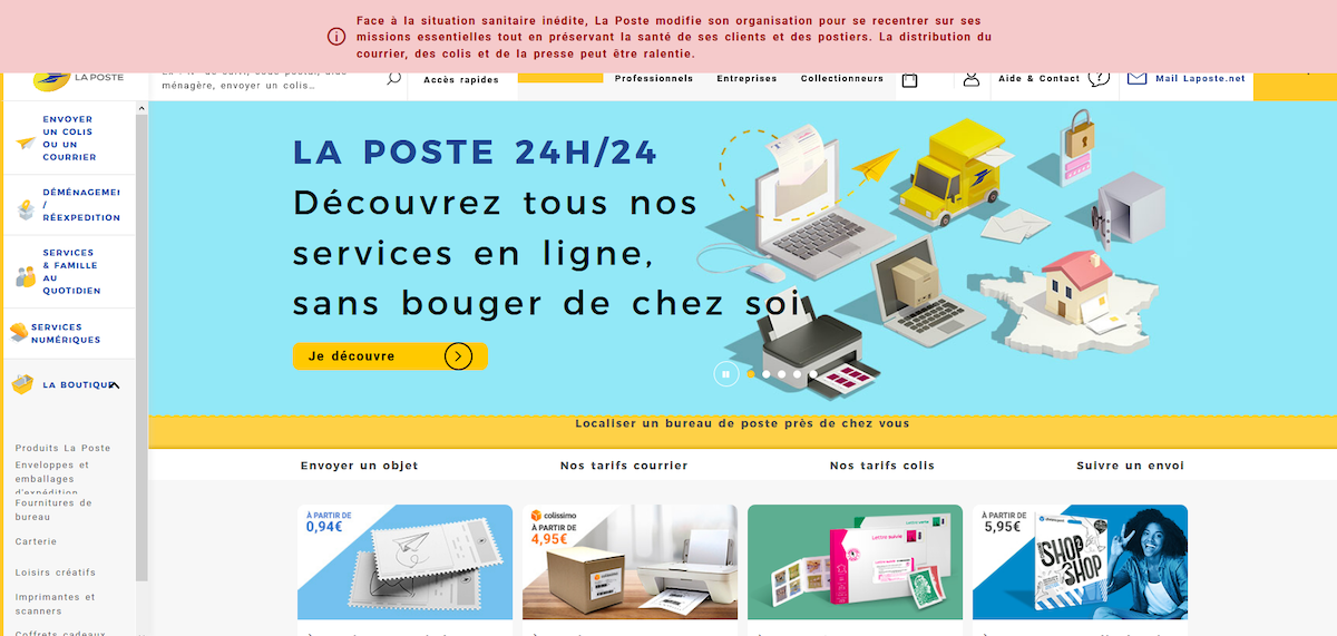 Capture d'écran du site La Poste