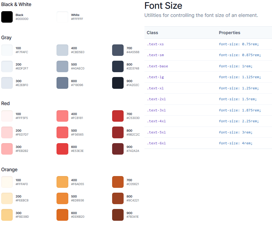 Couleurs par défaut de Tailwind