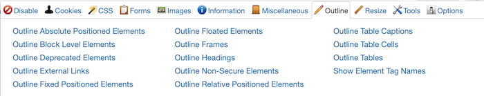 Extension barre d'outils du développeur web