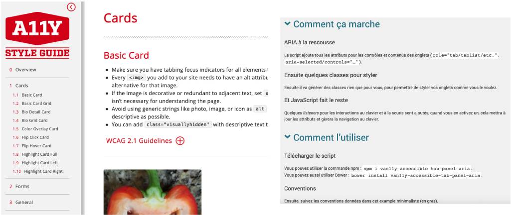 À gauche, présentation du site a11y-style-guide.com, et à droite du site van11y.net