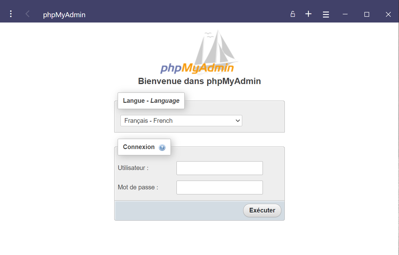 Capture d'écran PhpMyAdmin