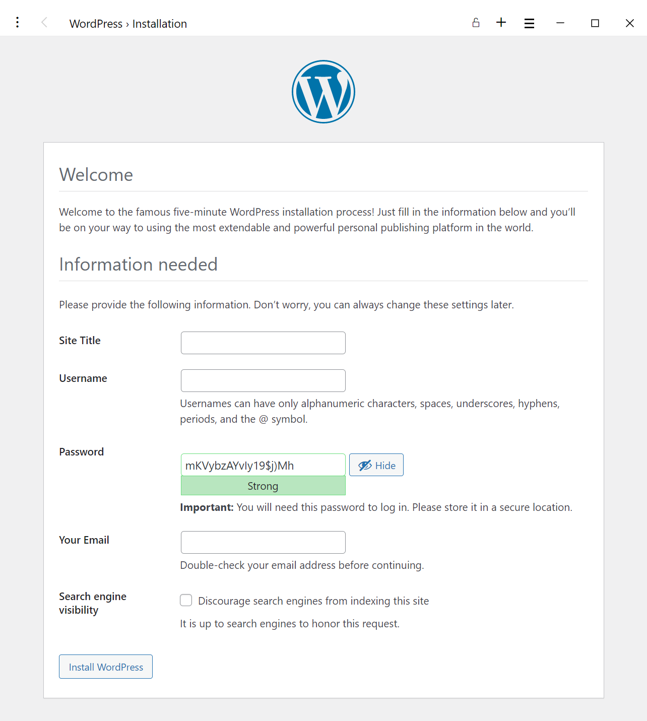 WordPress installation
