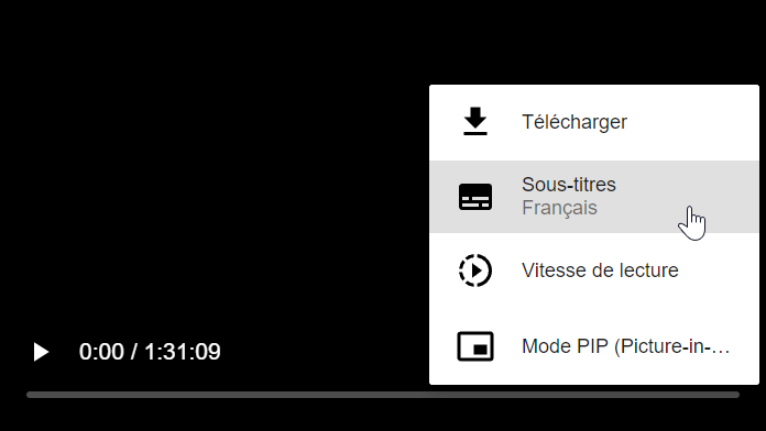 WebVTT Exemple de menu contextuel dans le lecteur vidéo