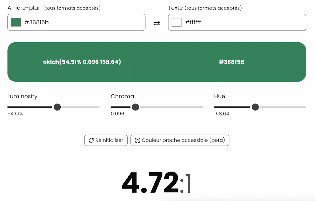 Le taux de contraste affiché est de 4.72:1
