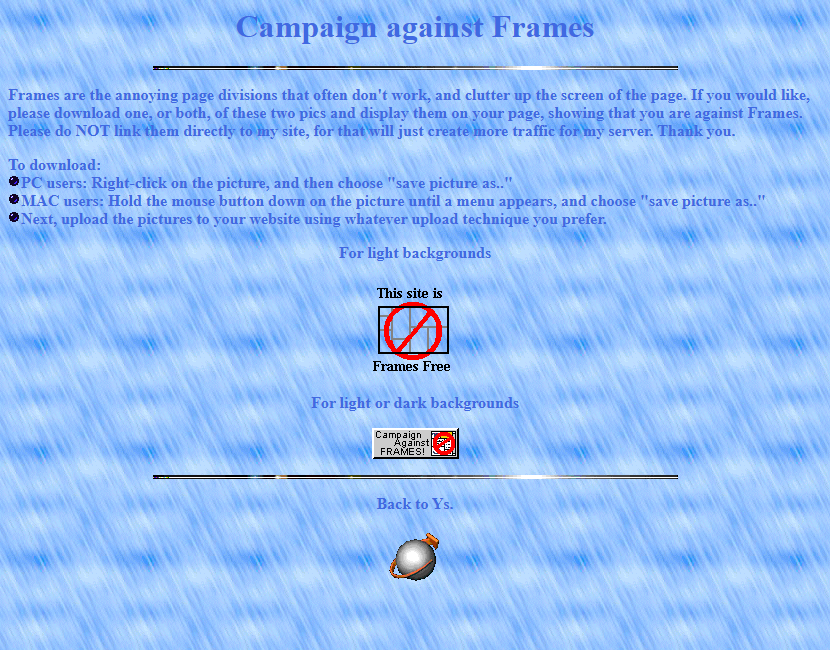 Capture d'écran du site Campaign against frames (1996)
