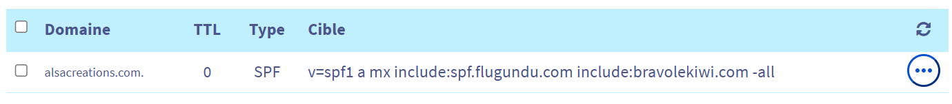 Capture d'écran d'une zone DNS enregistrements SPF