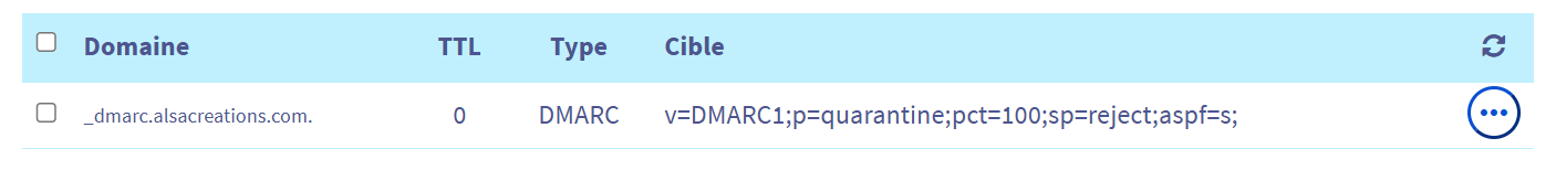 Capture d'écran d'une zone DNS enregistrements DMARC