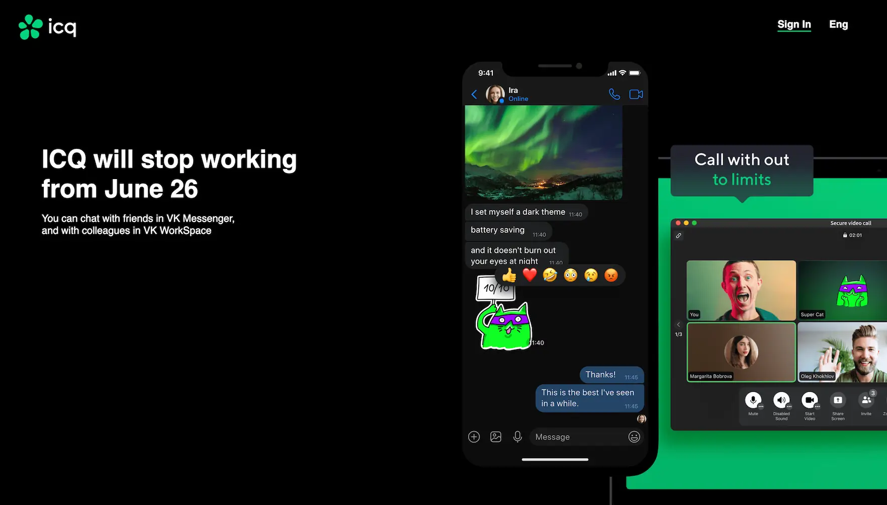 ICQ capture d'écran du message de fin