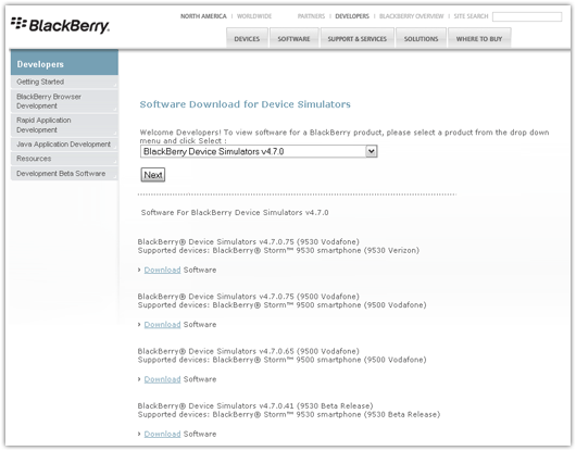 Page de téléchargements Blackberry