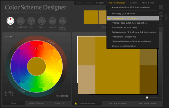 Capture de Color Scheme Designer