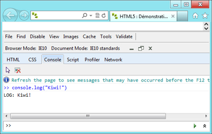 Console Internet Explorer 10