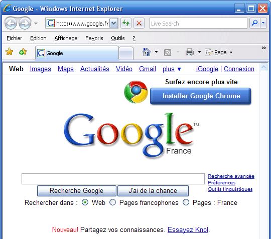 Installer Google Chrome en accueil de Google.fr