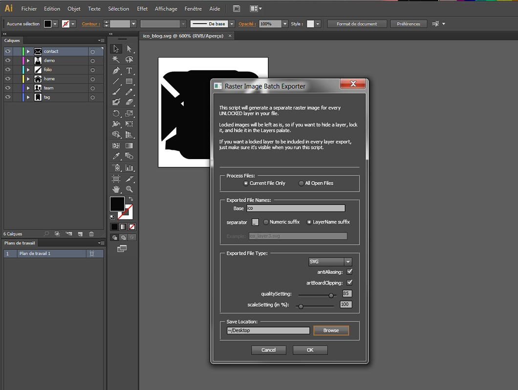 script Illustrator qui exporte les calques en fichier .SVG