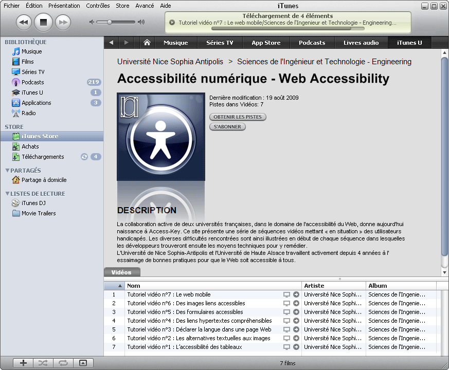 Cours d'accessibilité numérique sur iTunes U