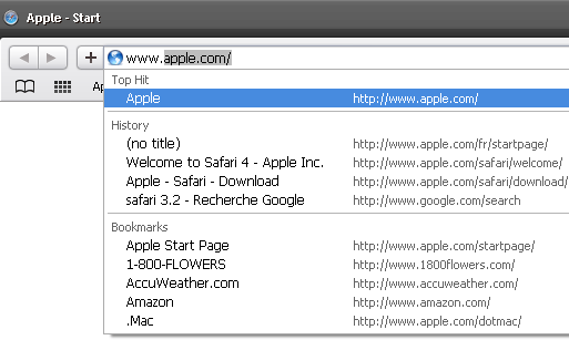 Barre d'adresse Safari 4