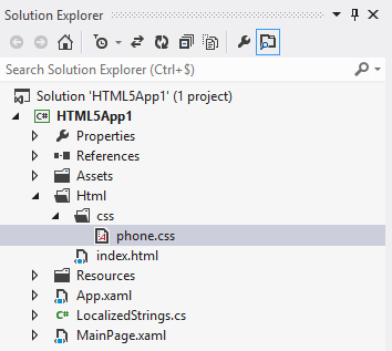 Windows Phone SDK Solution Explorer