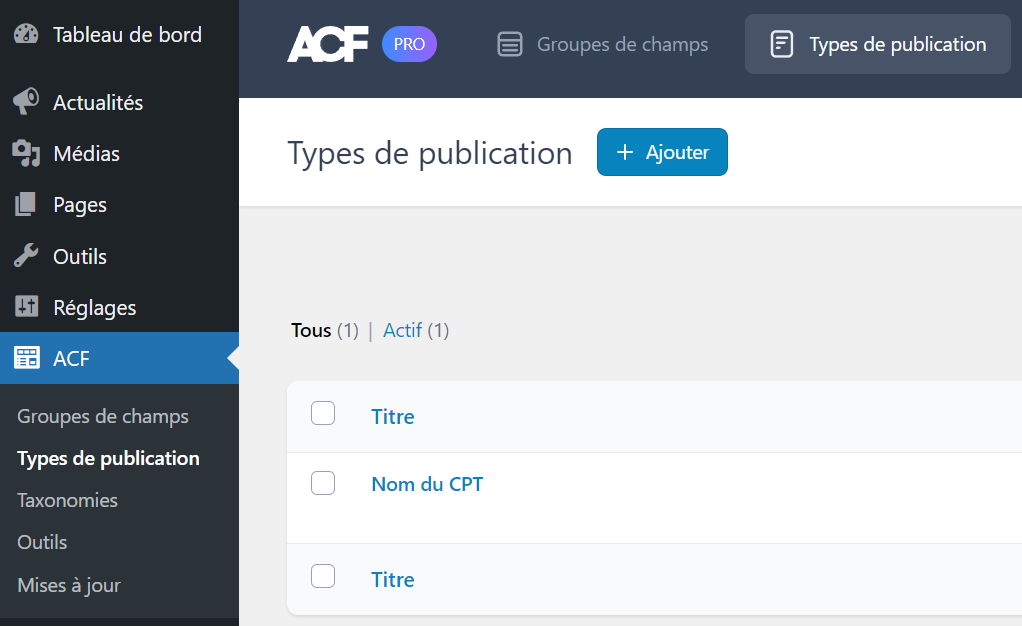 Ajout de CPT dans ACF